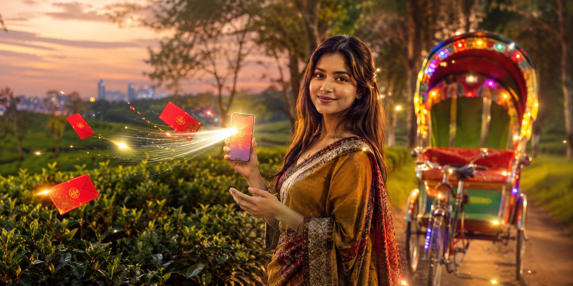 ঢাকায় চা বাগানের পরিবেশে bets 11 বোনাস রেড এনভেলোপ পাচ্ছেন একজন গেমার